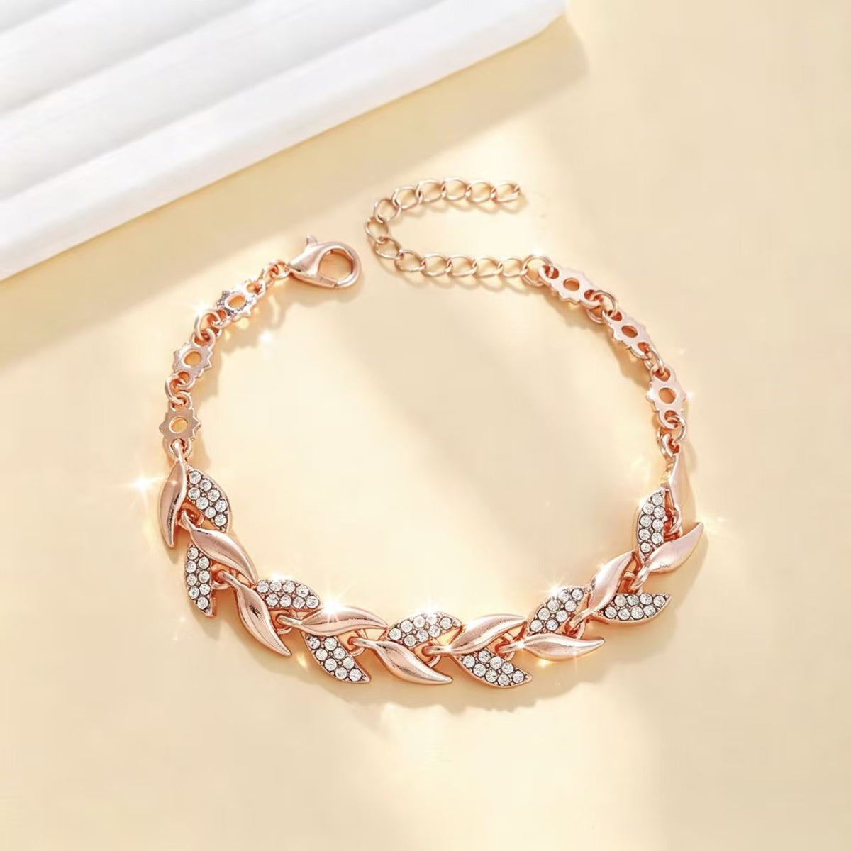 Rose Gold Fish Tail Rhinestone Jewelry Set, Inlaid Crystal Necklace & Bracelet for Women Wedding Party Daily Wear