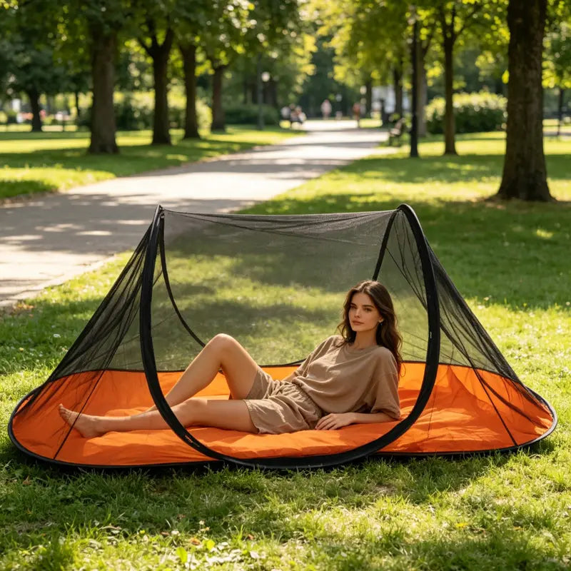 Pop Up Mosquito Net Tent for Single Bed, Portable Foldable Mesh Bug Net with Floor Mat, Indoor & Outdoor Use for Home, Camping, Beach