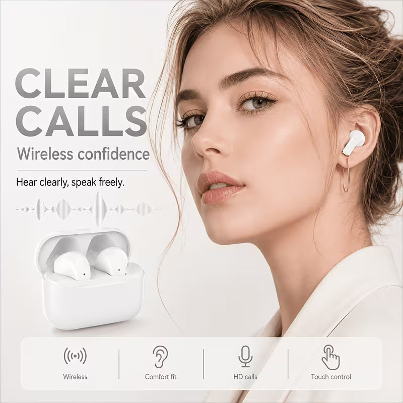 TWS True Wireless Bluetooth Earbuds, Stereo Sound Earphones with Clear Call Mic, Comfort‑Fit In‑Ear Headphones with Charging Case