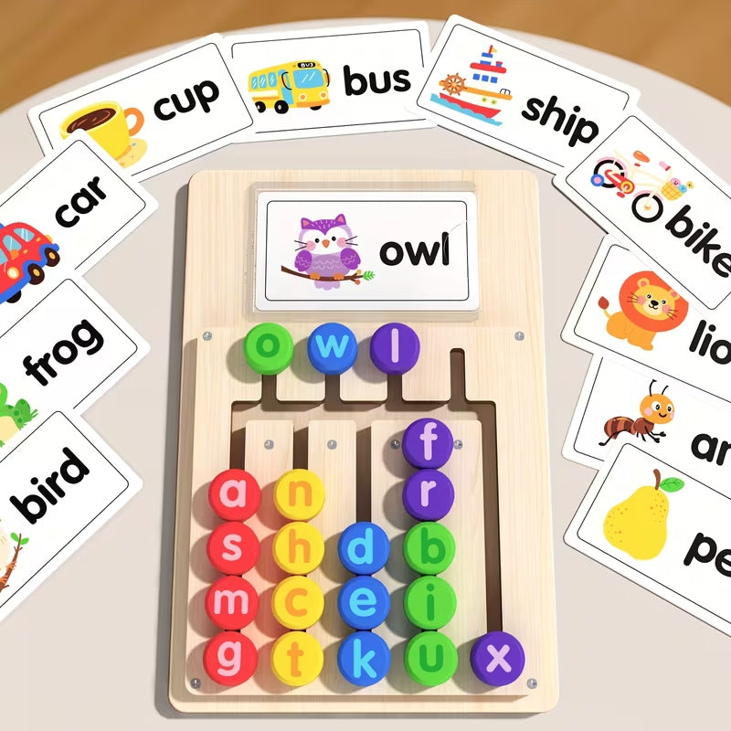 [Educational Spelling Toy] Educational Letter Matching Toy Featuring a Spelling Board With 12 Double-Sided Cards, Showcasing 24 Words for Kids
