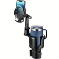 2 in 1 Car Cup Holder Phone Mount, 360° Rotatable Adjustable Car Drink Cup Holder Cell Phone Holder, One-Button Release Car Phone Stand for 4.0-7.0 Inch Smartphones, Fits Most Car Cup Slots