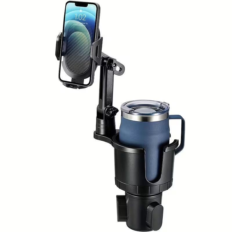 2 in 1 Car Cup Holder Phone Mount, 360° Rotatable Adjustable Car Drink Cup Holder Cell Phone Holder, One-Button Release Car Phone Stand for 4.0-7.0 Inch Smartphones, Fits Most Car Cup Slots