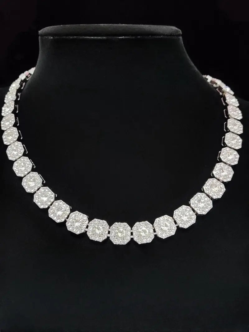 Iced Out Cross Pendant Necklace Set, 2Pcs Silver Tennis Chain Bundle, Bling Cubic Zirconia Hip Hop Jewelry for Men