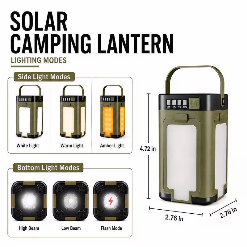 Solar Camping Lantern, 4‑Foldable Panels LED Flood Light, USB & Solar Rechargeable Portable Outdoor Emergency Lamp with Multiple Lighting Modes for Camping, Power Outage