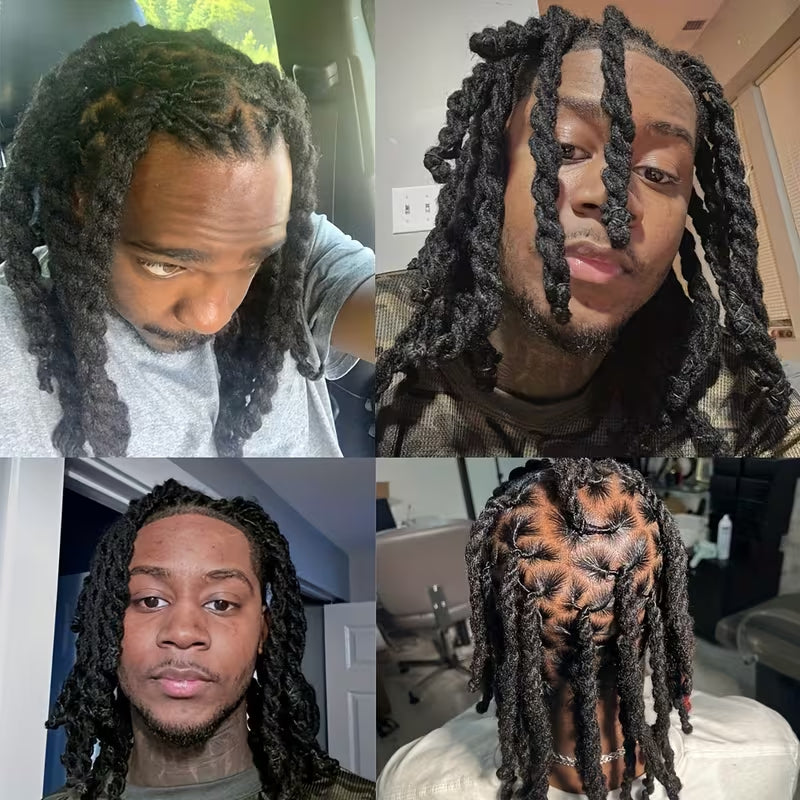 14 Inch Double Twist Faux Locs Crochet Hair, 12 Strands 1B Black Knotless Synthetic Dreadlock Hair Extensions for Men & Women