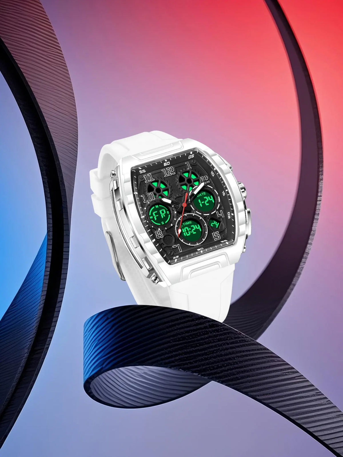 Sporty Dual Display Watch for Men , Analog Digital Wristwatch, Analog-Digital Quartz Movement, Blue Band, Perfect Gift for All Seasons