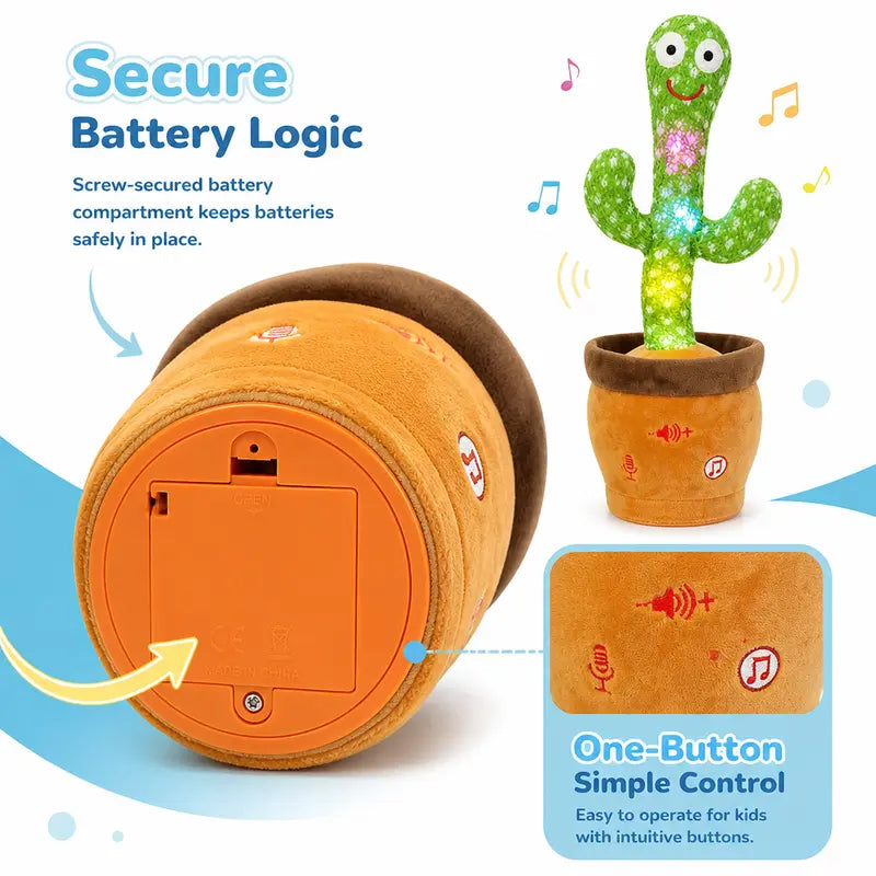 Dancing Cactus Toy | Singing Talking Recording Plush Cactus, Built-in 1099 songs, USB Rechargeable, LED Light Up, Repeat What You Say, Interactive Early Education Toy for Kids 6 Months+, Perfect Gift for Children in Tanzania