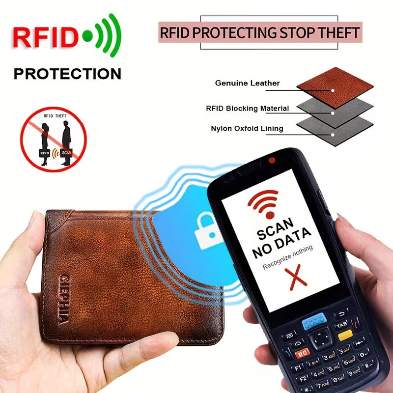 CIEPHA Premium Genuine Cowhide Leather Trifold Wallet – RFID Blocking, 9 Card Slots, 2 ID Windows & Cash Pockets (Brown)
