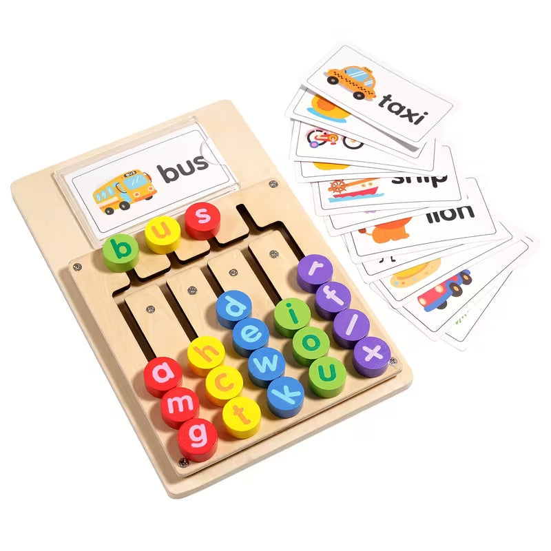 [Educational Spelling Toy] Educational Letter Matching Toy Featuring a Spelling Board With 12 Double-Sided Cards, Showcasing 24 Words for Kids