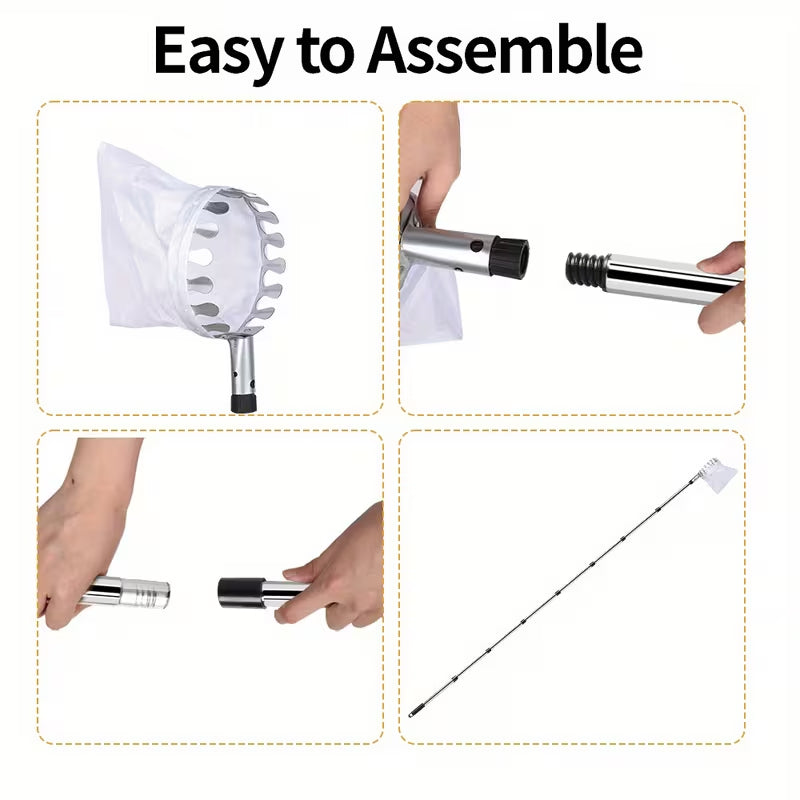 Adjustable Agricultural Fruit Picking Pole with Basket – Lightweight Telescopic Stainless Steel Tool for Apples, Mangoes, Lemons, and Oranges – Large Non-Woven Catching Basket