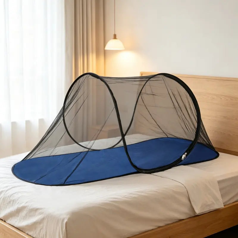 Pop Up Mosquito Net Tent for Single Bed, Portable Foldable Mesh Bug Net with Floor Mat, Indoor & Outdoor Use for Home, Camping, Beach
