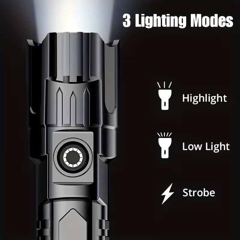 Rechargeable Zoomable LED Flashlight, 3 Lighting Modes, Portable USB Charging Tactical Torch for Camping Hiking Outdoor Emergencies (2 Pack)
