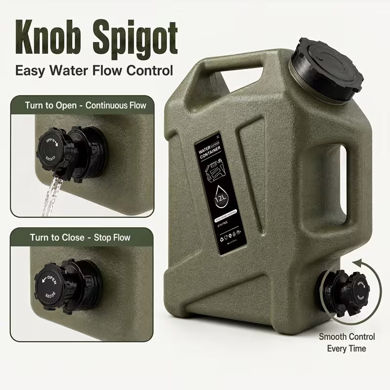 3.17-Gallon (12L) Water Container with Dual Handles and Spigot – BPA-Free PVC Tank – Versatile Water Storage for Outdoors, Camping, RVs, and Hiking