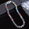 Multicolor Square Halo CZ Tennis Necklace, Iced Out Rainbow Gem Unisex Hip Hop Chain