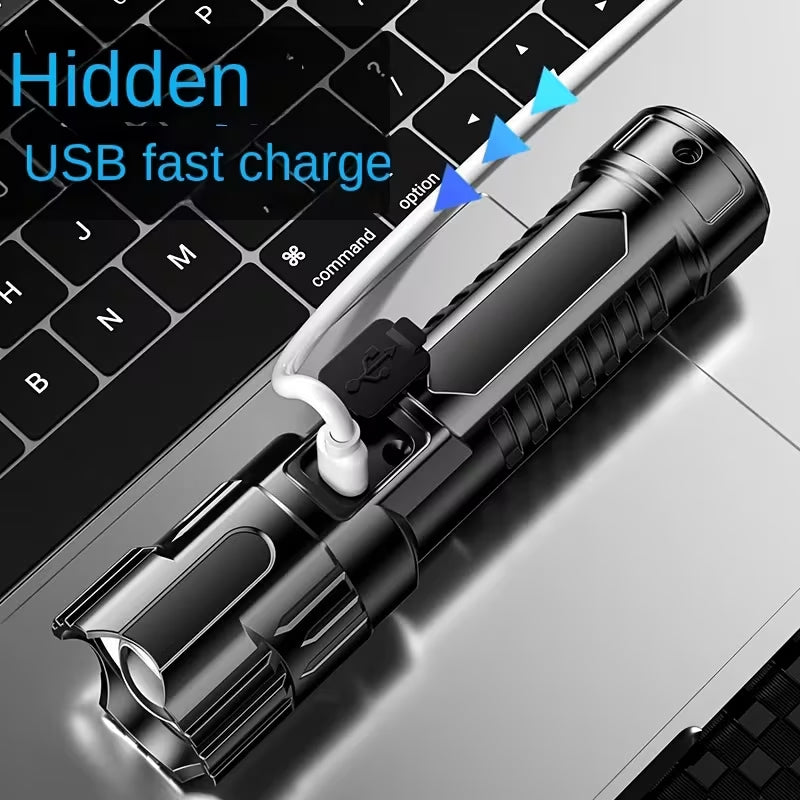 Rechargeable Zoomable LED Flashlight, 3 Lighting Modes, Portable USB Charging Tactical Torch for Camping Hiking Outdoor Emergencies (2 Pack)