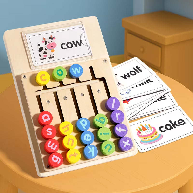 [Educational Spelling Toy] Educational Letter Matching Toy Featuring a Spelling Board With 12 Double-Sided Cards, Showcasing 24 Words for Kids