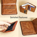 CIEPHA Premium Genuine Cowhide Leather Trifold Wallet – RFID Blocking, 9 Card Slots, 2 ID Windows & Cash Pockets (Brown)