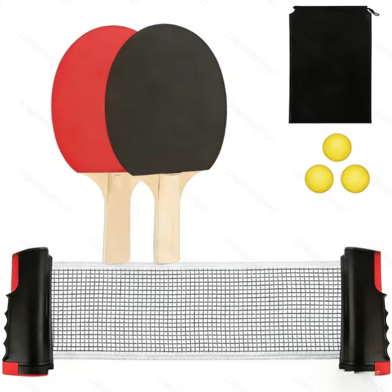 Portable Table Tennis Set with Retractable Net, 2 Ping Pong Paddles, 6 Balls & Storage Bag, Indoor Outdoor Ping Pong Kit for Kids Adults