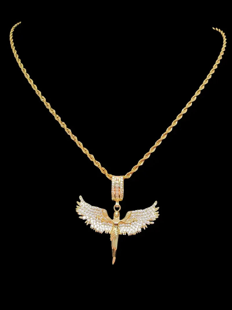 Artificial Zircon Angel Pendant Necklace with Stainless Steel Chain, Men  Punk Style Jewelry, Fashion Vintage Accessory for Daily Wear or Party, Celestial Pendant Necklace, Jewellery Pendant, Zircon Gemstone Necklace