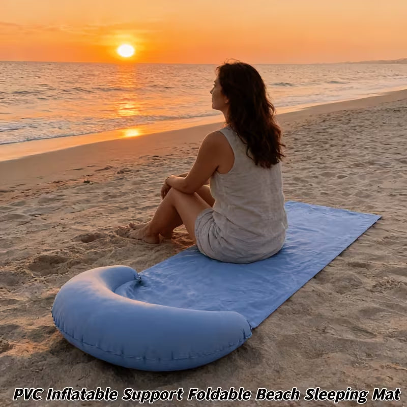 Portable Outdoor Beach Mat with Inflatable Headrest – Sand-Free, Foldable, and Moisture-Proof; Ideal for Camping, Picnics, and Sunbathing (Single-Person)