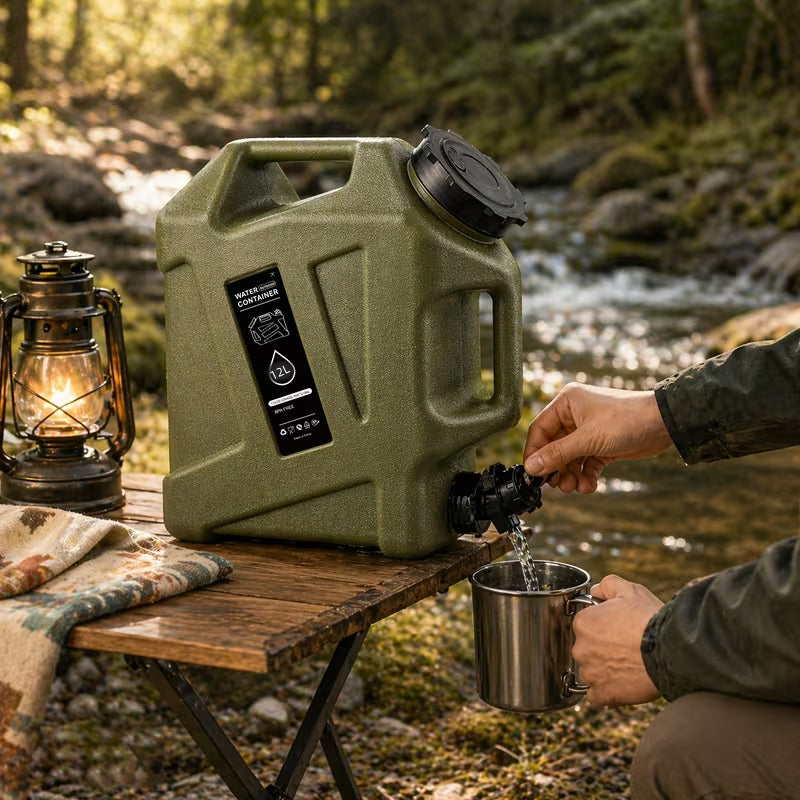 3.17-Gallon (12L) Water Container with Dual Handles and Spigot – BPA-Free PVC Tank – Versatile Water Storage for Outdoors, Camping, RVs, and Hiking