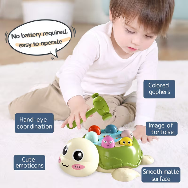 Turtle Whack A Mole Game Toy, Fine Motor Skills Early Learning Toy for Toddlers, No Batteries Kids Hammering Pounding Toy