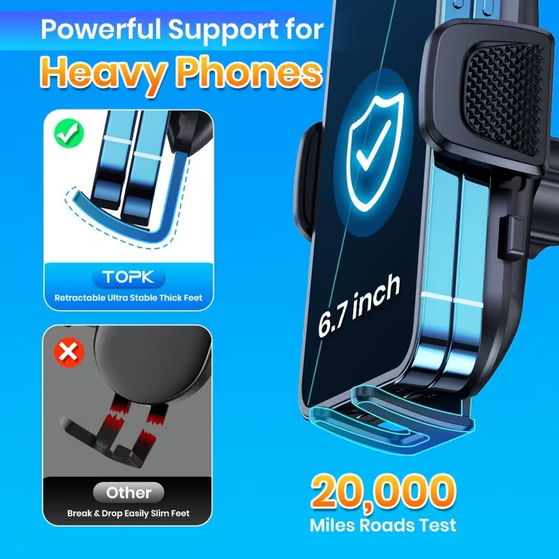 TOPK Car Phone Holder, 360° Rotation Suction Cup Mobile Phone Mount, One‑Hand Quick Release Car Smartphone Stand for Dashboard & Windshield