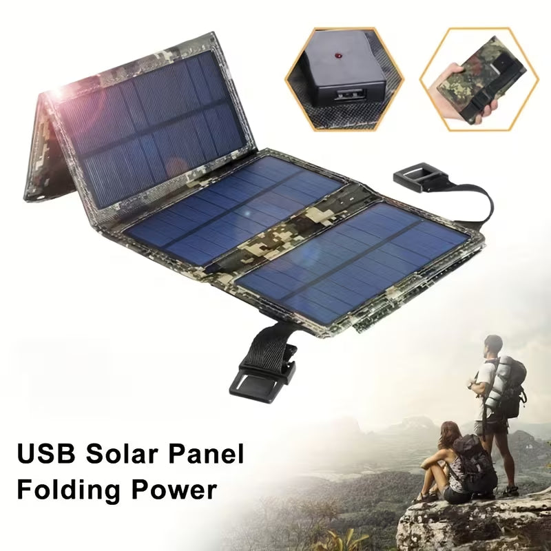 Portable Foldable Solar Panel Charger, Camouflage Waterproof Outdoor Solar Power Bank for Camping Hiking Travel, USB Solar Charger for Phone Power Bank