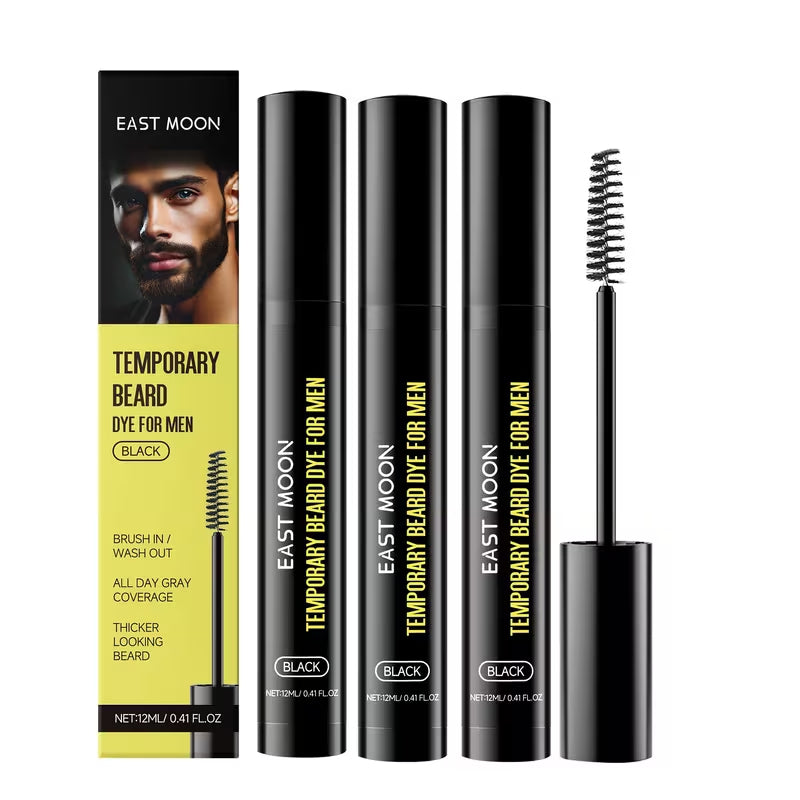 3pcs Set 0.41oz X 3pcss Men'S Black Beard Dye Eyebrow Tinting Cream with Brush Natural Long-Lasting Non-Fading Moisturizing