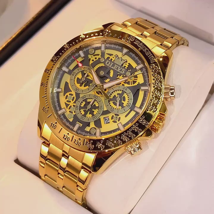 OLEVS Men Stainless Steel Luxury Chronograph Watch, Multifunctional with Date, Classic Business Dress Wristwatch, Gift for Men
